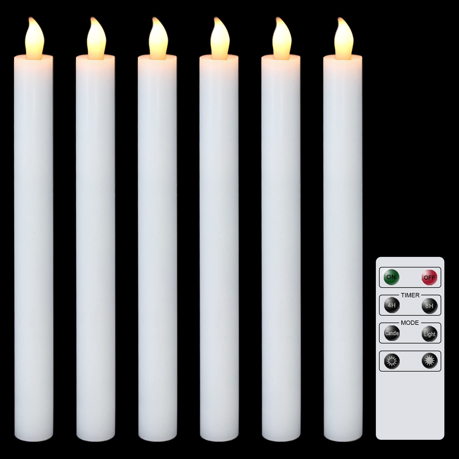 Dromance White Flameless Taper Candles With Remote And Timer 6 Pack Battery Operated Led Flickering Taper Candles Real Wax Dimma